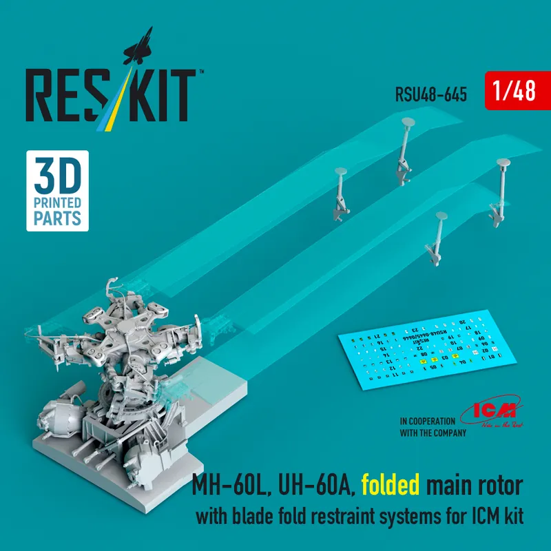 NEW! RES/KIT U48-0645 Sikorsky MH-60L and UH-60A - Folded Main Rotor with Blade Fold Restraint Systems (for ICM Kits / 3D Printed) Meilleure Vente