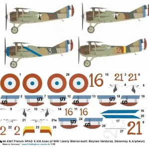 Peddinghaus-Decals 4367 French SPAD S.XIII Aces Of WW I (Early Bleriot-Built Baylies-Verduraz, Deelannoy And Arpheuil) Acheter En Ligne