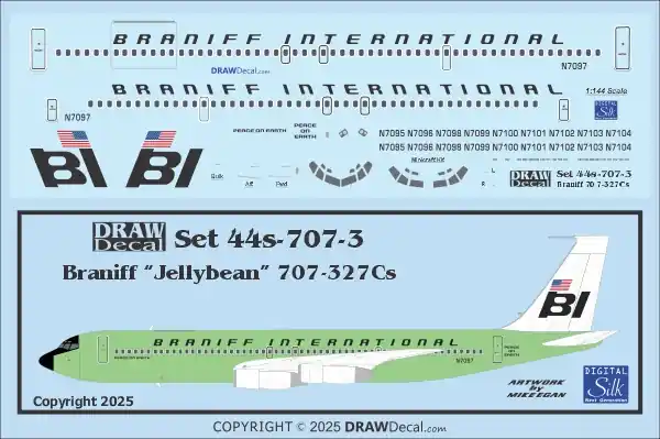 NEW! Draw Decal 44-707-03 Boeing 707-327Cs - Braniff “Jellybean” Meilleur Choix