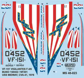 NEW! Milspec 48023 McDonnell Douglas F-4 N Phantom - VF-151 Vigilantes (1976) Jusqu'à Épuisement Des Stocks