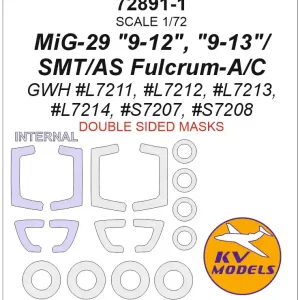 Solde NEW! KV Models 72891-1 MiG-29 9-12 / 9-13 / SMT / AS / Fulcrum-A/C - Double-Sided Mask Set + Wheels Masks (for GWH Kits)