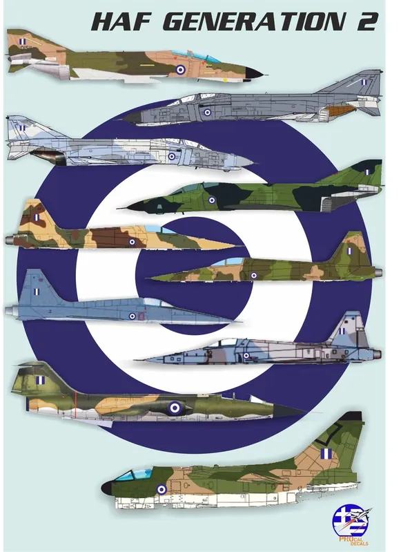 Prix Cassé Procal Decals 72-2302 Hellenic Air Force A-7 / F-4 / F-104 / F-5 - basic stencils and insignias with most versions