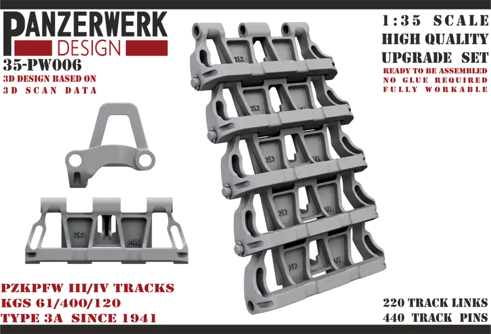 Panzerwerk Design 35-PW006 PzKpfw III/IV Tracks KGS 61/400/120 Type 3A Haute Qualité