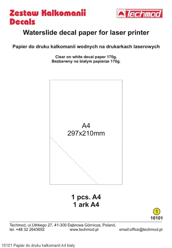 Techmod 10101 Waterslide Decal Paper For Laser Printer - Clear On White Decal Paper 170g Satisfait Ou Remboursé