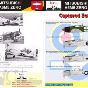 Ropos Models MNFDL72014 Mitsubishi A6M5 Zero Model 52 - Captured Zero Commande En Gros