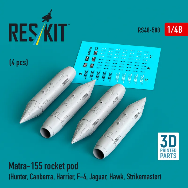 Quantité Limitée RES/KIT 48-0508 Matra-155 Rocket Pod (4pcs) (Hunter, Canberra, Harrier, F-4, Jaguar, Hawk, Strikemaster) (3D Printed)