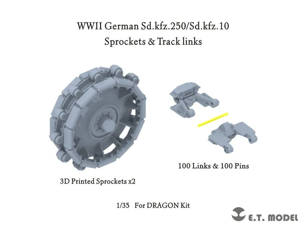 ET Model P35-066 German Sd.Kfz.250 and Sd.Kfz.10 - Sprockets & Track links (for Dragon Kit) Réduction