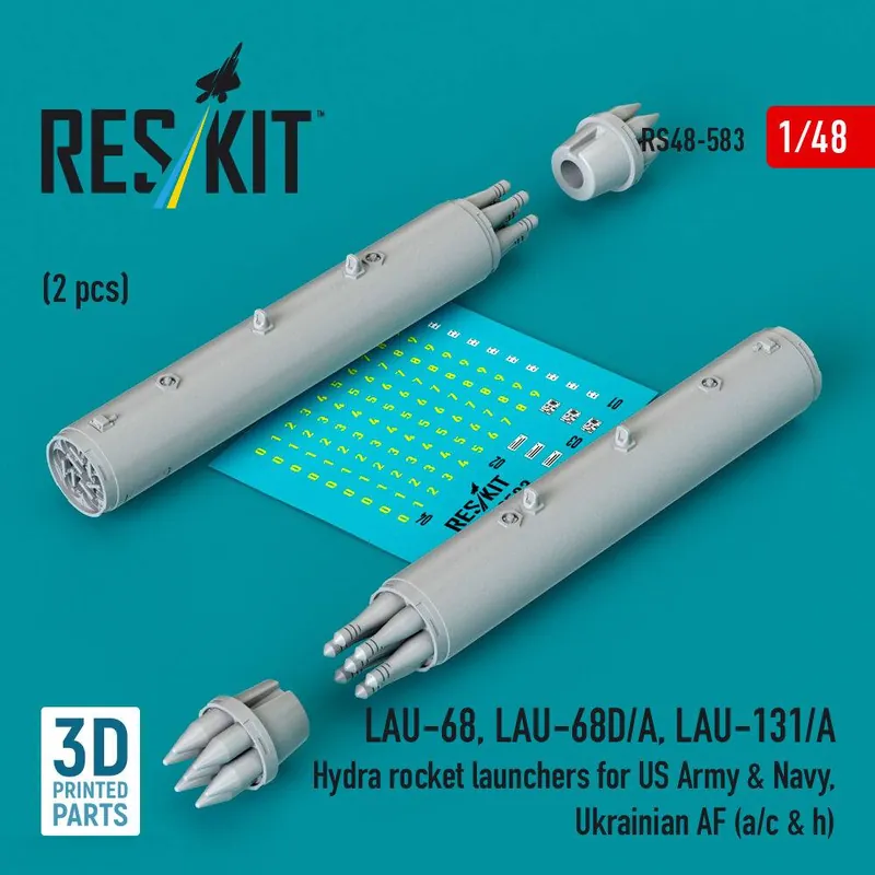 Authentique RES/KIT 48-0583 LAU-68 / LAU-68D/A and LAU-131/A Hydra Rocket Launchers for US Army & Navy, Ukrainian AF (a/c & h) (2 pcs / 3D Printed)