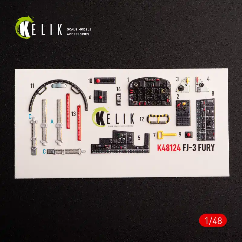 Nouvel Arrivage KELIK K48124 FJ-3 - Interior 3D Decals For Zimi Model/KittyHawk Kit