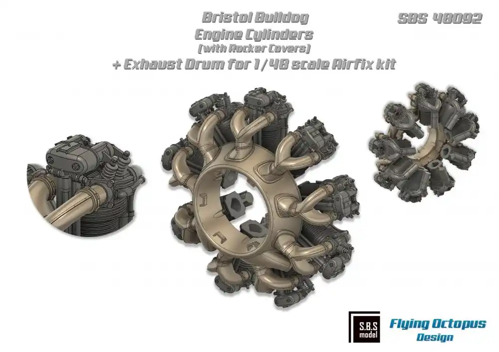 SBS Model 48092 Bristol Bulldog Engine Cylinders (With Rocker Covers) And Exhaust Drum (For Airfix Kit) Acheter Direct