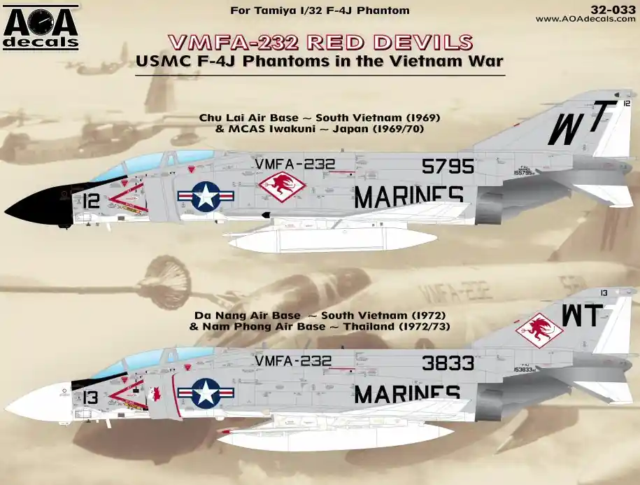 AOA decals 32-033 VMFA-232 Red Devils - USMC F-4J Phantoms in the Vietnam War Meilleure Vente