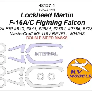 KV Models 48127-1 Lockheed Martin F-16A/C Fighting Falcon (ITALERI 840, 841, 2654, 2694, 2786, 72841 / MasterCraft G-116 / REVELL 04543) - (Double sided) + wheels masks Commande En Gros