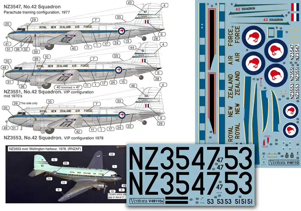 Prix Réduit Ventura 48110 RNZAF Douglas C-47 / DC-3 Dakotas (3 schemes)