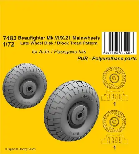 CMK K7482 Beaufighter Mk.VI/X/21 Mainwheels - Late Wheel Disk / Block Tread Pattern (For Airfix/Hasegawa) Meilleur Choix