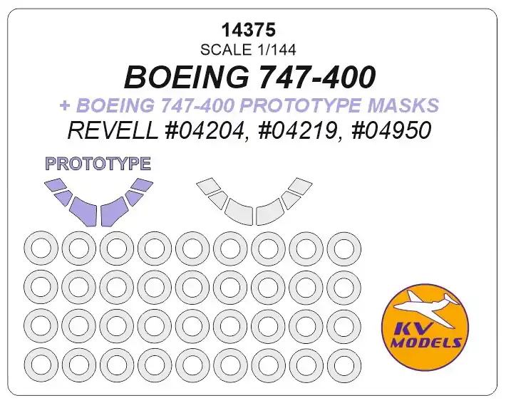 Soldes KV Models 14375 Boeing 747-400 + Boeing 747-400 prototype mask (REVELL) + wheels masks