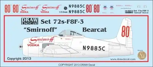 Paiement Sécurisé Draw Decal 72-F8F-03 Grumman F8F-2 Bearcat - "Smirnoff" Mira Slovak (1964-1965 Reno)