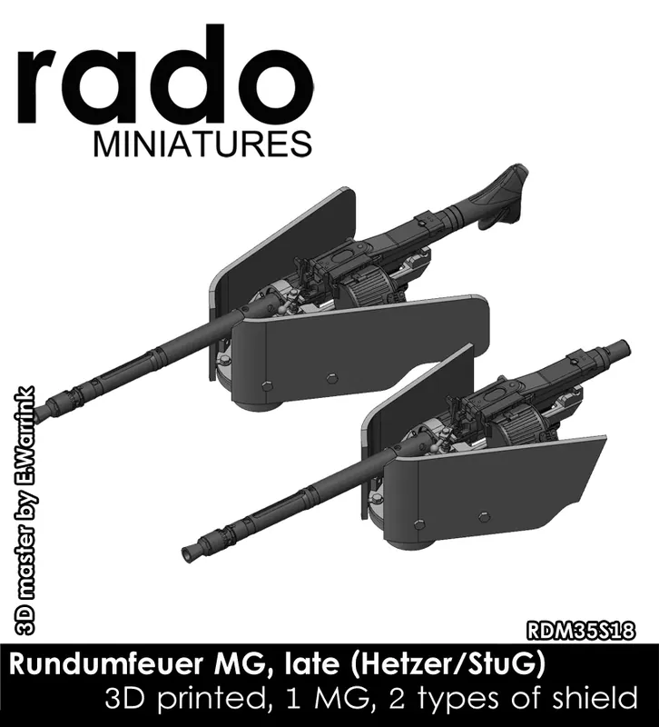 Expédition Rapide Rado Miniatures 35S18 Rundumfeuer MG, Late (Hetzer/StuG) (3D Printed, 1 MG, 2 Types Of Shield)