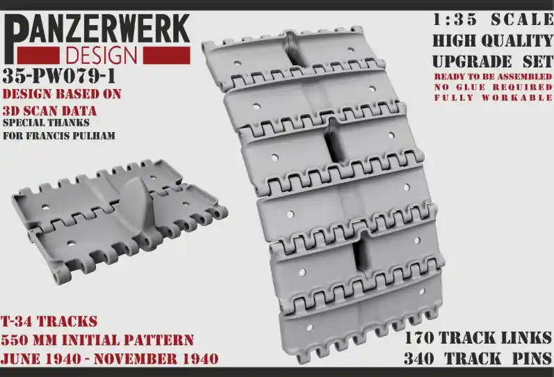 Panzerwerk Design 35-PW079-1 T-34 Tracks 550mm Initial Pattern June 1940 - November 1940 Certifié
