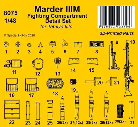 CMK K8075 Marder III M - Fighting Compartment Detail Set (for Tamiya Kits / 3D-Printed) Prix Réduit