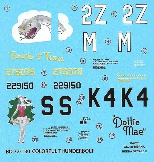 Berna Decals 72130 Republic P-47 D Colorful Thunderbolts Decals Meilleur Choix