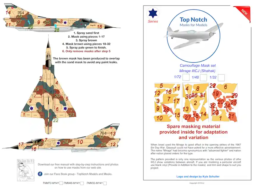 TopNotch 48-M141 Dassault Mirage III CJ - IAF (Shahak) camouflage pattern paint masks Commander Vite
