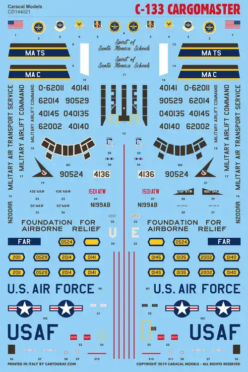 Caracal Models 144021 Douglas C-133 Cargomaster Decals Commander Vite