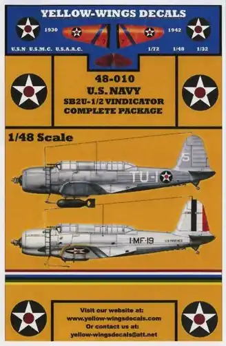 Promotion Saisonnière Yellow Wings 48010 Vought SB2U-1/2 Vindicator (5 schemes for Accurate Miniatures)