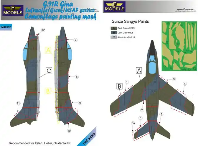 LF Models M48112 G.91R Gina Luftwaffe/Greek/USAF Service Camouflage Painting Mask (For Italeri, Heller, Occidental) Expédition Rapide