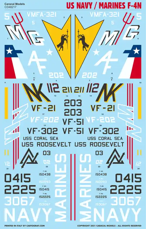 Caracal Models 48217 F-4 N Phantom Five colorful marking options for Marines and US Navy Commande En Gros