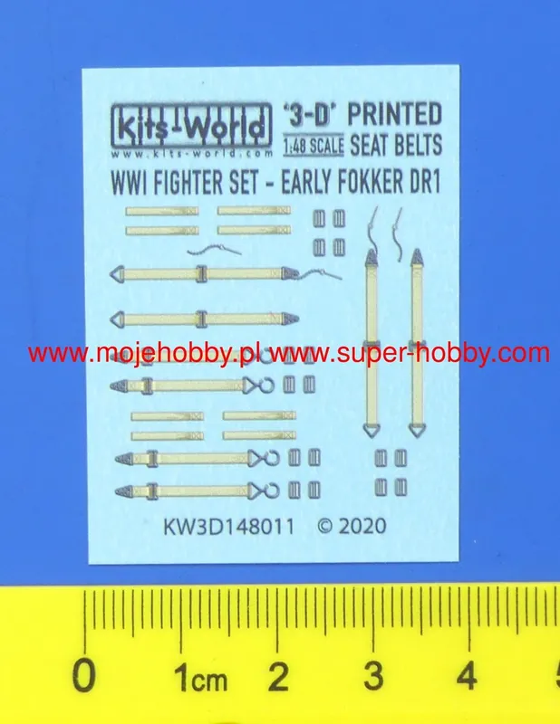 Kits World 3D148011 WWI Fighters - Early Fokker DRI Full Colour 3D Seat Belt Decals Set Commander Vite
