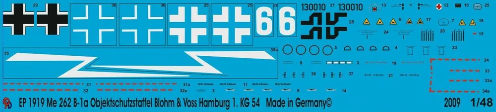 Certifié Peddinghaus-Decals 1919 Me 262 B-1a Objektschutzstaffel Blohm And Voss Hamburg 1.KG 54 11/44