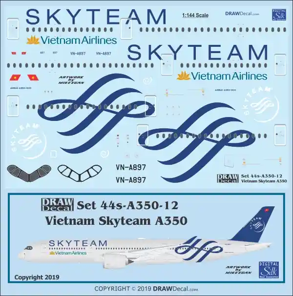 Must-Have Draw Decal 44-A350-12 Airbus A350-900 - Vietnam Skyteam