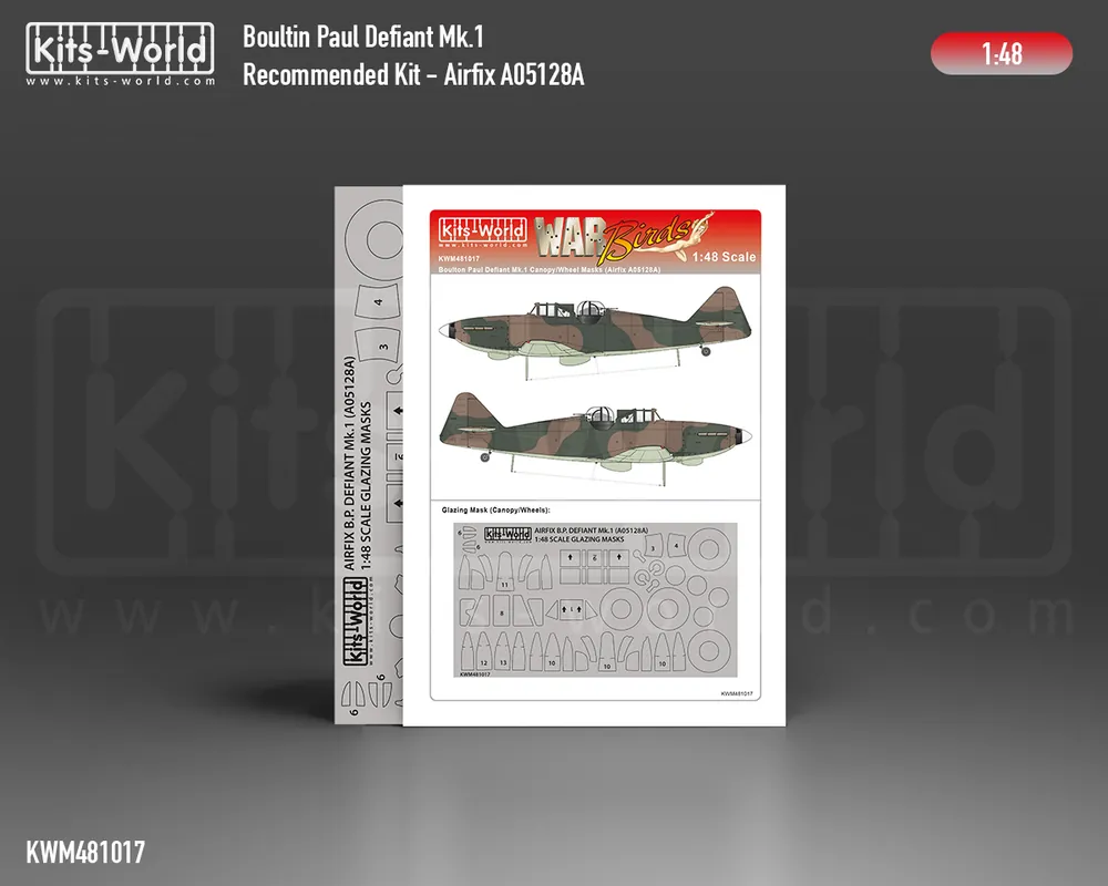 Usine Directe Kits World M481017 Boulton-Paul Defiant Mk.I wheels and canopy paint mask outside only (for Airfix 05128A kit)