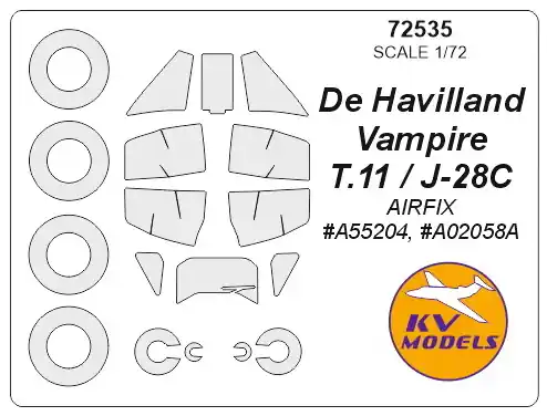 Prix Choc KV Models 72535 De Havilland Vampire T.11 / J-28C (AIRFIX) + wheels masks