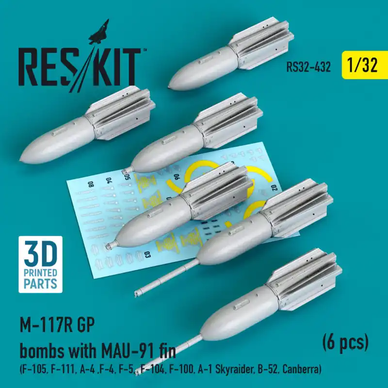 DISCONTINUED RES/KIT 32-0432 M-117R GP Bombs With MAU-91 Fin (6 pcs) (F-105, F-111, A-4 ,F-4, F-5, F-104, F-100, A-1 Skyraider, B-52, Canberra) Seulement Aujourd'hui