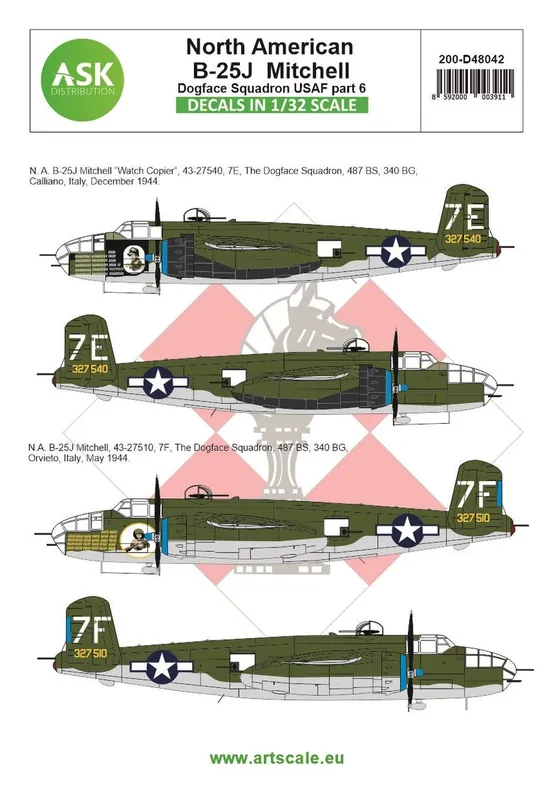 Commande En Gros Art Scale Kit D48042 B-25J Mitchell Part 6 - US Dogface Squadron "Watch Copier" And "Willie", Mediterranean Area