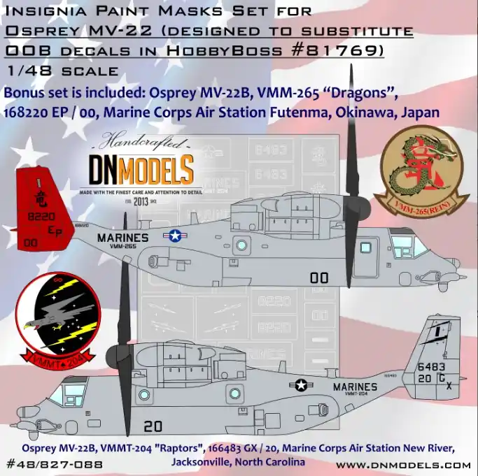 Certifié DN Models 48-827-088 Osprey MV-22 Insignia Paint Mask Set For HobbyBoss 81769 And Bonus Option Included