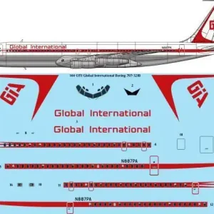 26 Decals 441351 Boeing 707-321B - Global International Airways Laser Decal Promotion Saisonnière