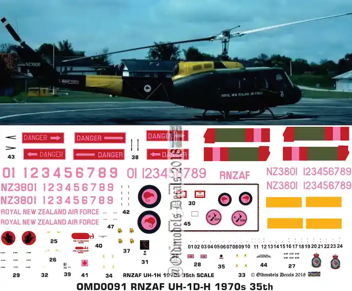 Certifié Old models Decals 0091 Bell UH-1 D/H Iroquois - RNZAF 1970s Scheme