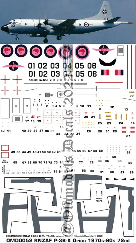 Old models Decals 0052 Lockhheed P-3 B/K - Hi-Viz Scheme Royal New Zealand Air Force Commande En Gros