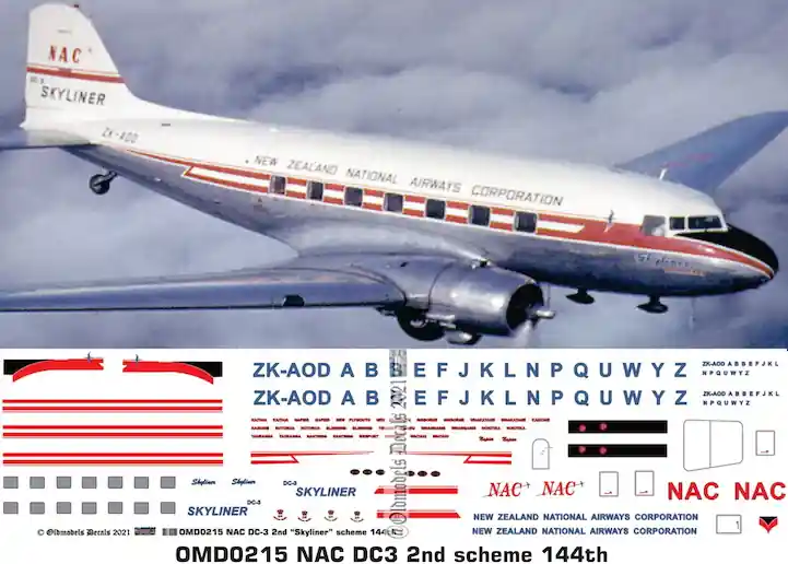 Acheter Direct Old models Decals 0215 Dogulas DC3 - National Airways Corporation (NAC) 2nd "Skyliner" scheme