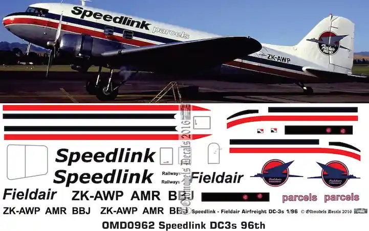 Old models Decals 0962 Douglas DC3 - Speedlink / Fieldair Airfreight Promotion Saisonnière