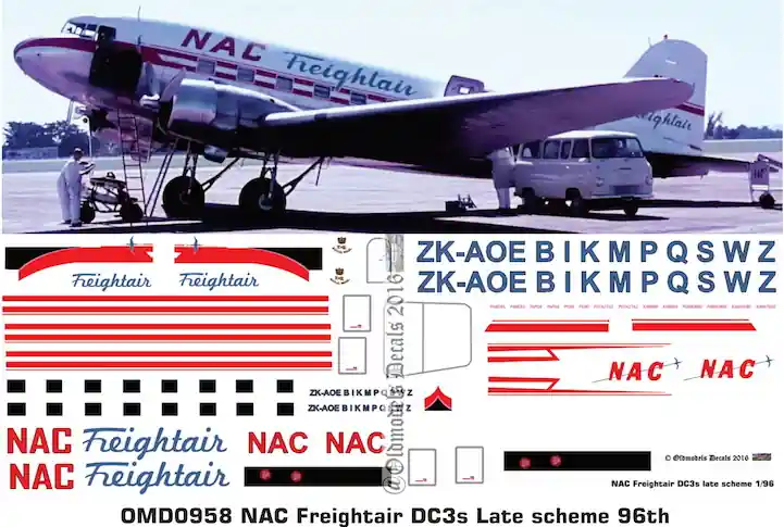Haute Qualité Old models Decals 0958 Douglas DC3 - National Airways Corporation / Freightair Late Scheme