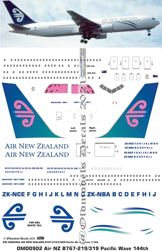Populaire Old models Decals 0902 Boeing B767-219/319ER - Air New Zeeland Pacific Wave Scheme