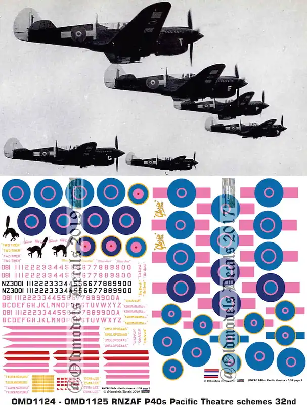 Old models Decals 1124-OMD-1125 Curtiss P40 - RNZAF Pacific Theatre Scheme Retour Gratuit