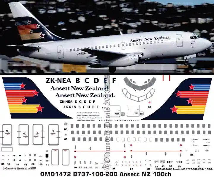 Old models Decals 1472 Boeing B737-100/200 - Ansett New Zeeland Promotion