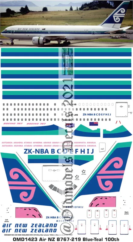 Offre Spéciale Old models Decals 1423 Boeing B767-219 - Air New Zeeland Blue-Teal Scheme