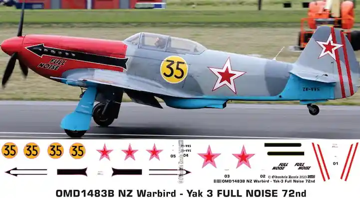 Haute Qualité Old models Decals 1483B Yakovlev Yak-3 - New Zealand Warbird "Full Noise"