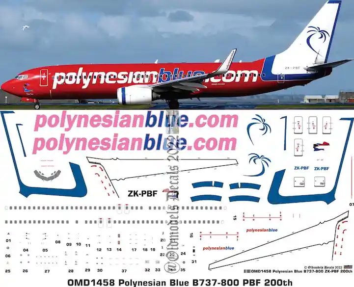 Acheter Direct Old models Decals 1458 Boeing B737-800 - Polynesian Blue (ZK-PBF)