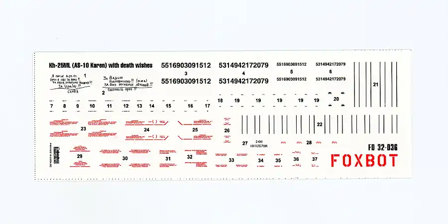 FOXBOT 32-036 Stencils For Missile Kh-25ML (AS-10 Karen) With Death Wishes, Ukrainian Air Forces Expédié Aujourd'hui